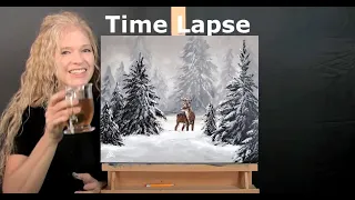 Learn How to Draw and Paint "DEER IN WINTER" - Time Lapse - Fun Beginner Acrylic Painting Lesson