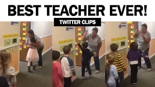 Teacher greeting her students with special handshakes & hugs before class! | #Shorts