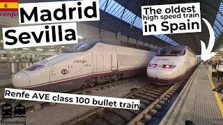 Madrid - Sevilla on board of an older RENFE AVE class 100 high speed train in Spain