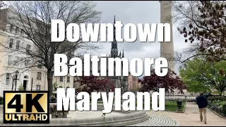 Walking Tour 4K UHD Baltimore Maryland Downtown District RAW | Huge Historic Churches (SMOOTH CAM)