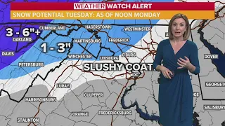 Snowfall map for Tuesday shows slushy coating in DC, 1-3 inches further north and west