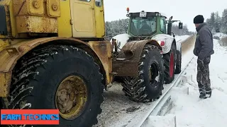 Эвакуация трактора FENDT трактором К-701. У FENDTа взорвалась колесо!