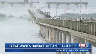 Large waves damage Ocean Beach Pier