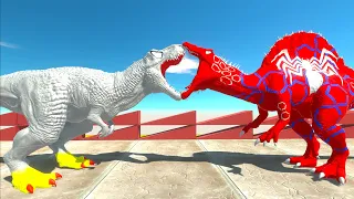 ALBINO T-REX vs SPIDERMAN SPINOSAURUS DEATH RUN - Animal Revolt Battle Simulator