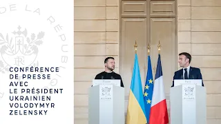 Conférence de presse du Président Emmanuel Macron et du Président de l’Ukraine Volodymyr Zelensky.