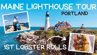 PORTLAND, ME LIGHTHOUSE TOUR & OUR 1ST TIME TRYING MAINE LOBSTER ROLLS | PORTLAND HEADLIGHT
