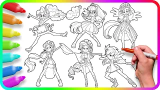 Coloring Pages EQUESTRIA GIRLS. How to color My Little Pony. Simple and Easy Drawing Tutorial Art