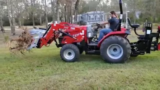 #117 My Son Gets First Taste Of Working TYM T474 Backhoe Digging A Stump