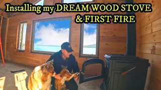 Installing my DREAM WOOD STOVE & FIRST FIRE 🔥🪵🔥 (Off Grid Log Cabin Build Series)