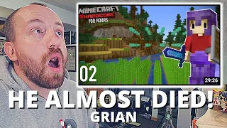 HE ALMOST DIED! Grian 100 Hours In Hardcore Minecraft: Episode 2 - UPGRADES (FIRST REACTION!)