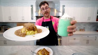 trying to make bangers & mash and a shamrock shake