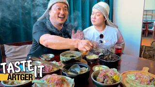 Korean BBQ Master aka Mountain Tiger Babgubnam tries Mongolian Food for the First Time! | Taste It