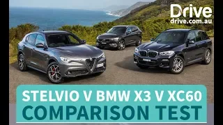 2018 Alfa Romeo Stelvio v BMW X3 v Volvo XC60 Comparison Review | Drive.com.au