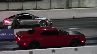 Hellcat Challenger vs Porsche 911 Carrera 1/4 Mile Drag Racing