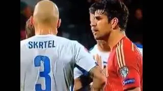 Diego Costa against Martin Skrtel