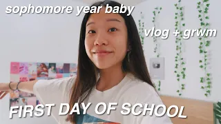 FIRST DAY OF SCHOOL GRWM (sophomore year) vlog + grwm 2020