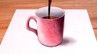 Easy 3D Trick Art - Coffee Cup Illusion Drawing!