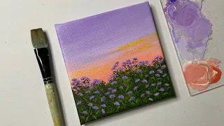 Sunset painting for beginners/floral painting/acrylic painting for beginners tutorial/ step by step