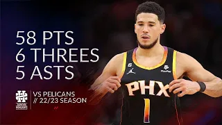 Devin Booker 58 pts 6 threes 5 asts vs Pelicans 22/23 season