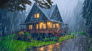 Relaxing Rain for Quick Sleep and Relax the Mind - Heavy Rain, Strong Winds and Thunder at Night