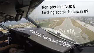 Holding and then circling approach and landing runway 09 Iraklion Nikos Kazantzakis (HER LGIR). 2018