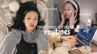 cozy morning & night routines 🧸☁️ selfcare, home cooked meals, being a homebody - boston diaries