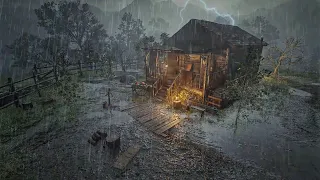 Beautiful Rain on the roof with thunder at a lonely cabin in a quiet and peaceful place