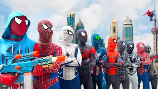 What If 10 SPIDER-MAN in 1 HOUSE ??? || Hey All Spider-Man, Go To Trainning Nerf Gun - TeamSpider VS