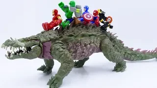 Power Rangers & Marvel Avengers Toys Pretend Play | Superhero Ride GIANT Crocodile