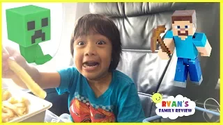 Surprise Toys Opening Challenge Minecraft Kid On the Airplane going home with Ryan's Family Review