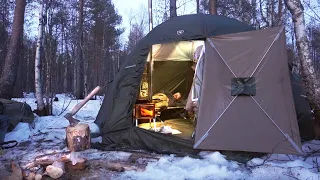 НАШЛИ ОКУНЕВУЮ СТАЮ / ДОМ НА БЕРЕГУ / ЖАРИМ ЩУЧЬЮ ИКРУ / НОЧЕВКА В ПАЛАТКЕ С ПЕЧКОЙ / Часть 2