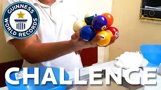 Most Pool Balls Held In One Hand - - Challenge - Guinness World Records