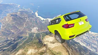 GTA 5 Cliff Drops Crash Testing Cars With Real Cars Mod #52