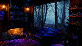 Summer Ambience - Night Time Summer Ambience In Cozy Cabin With Soft Rain and Fireplace Sounds