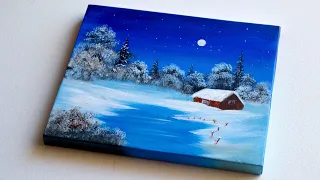 Winter Painting | Acrylic Painting | Winter Night Painting