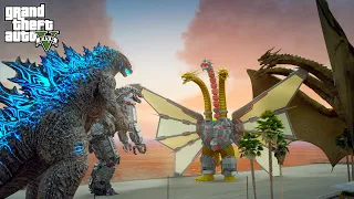 Godzilla and Mechagodzilla vs King Ghidorah and MechaGhidorah - GTA V Mods
