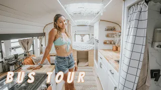 Teacher Builds 5 Window Skoolie Into Her Full Time Tiny Home (Bus Tour)