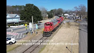 GNRR Engines #9708 #3805 #3804 #9706 SB Hoppers Woodstock, Georgia 2/26/24