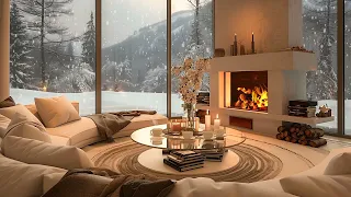 Smooth Jazz Music With Snowfall Ambience ❄️ In A Luxurious Living Room  For Relaxing, Working, Study
