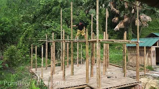 Continue Building Bamboo House, Build 2nd Floor, BUILD LOG CABIN, How To Build Bamboo House