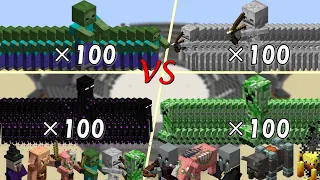 Minecraft Mobs Battle royale! 100 Vanilla Mobs! Minecraft mob battle!