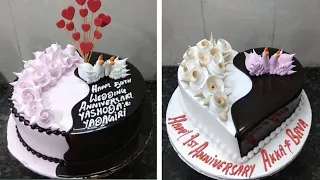 Two Anniversary cake Amazing design /heart shape/ and /round cake/ flowers design /cake