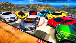 GTA 5-MICHAEL'S SUPER HYPER CAR COLLECTION VS THE MEGA RAMP SPEED TEST|GTA 5 REAL LIFE CARS #3|CREED