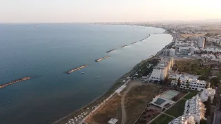 Drone flight near the sea in Larnaca, Cyprus