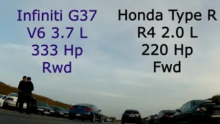 Drag Race CIVIC TYPE R FN2 vs Infiniti G37 Roll on