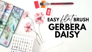 How to paint Gerbera with a FLAT BRUSH - step by step tutorial inspired by Flower Color Guide