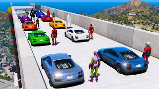 Challenge in GTA V Superheoes SpiderMan and Cars Гонка на Супер Машинках с Человеком пауком и другие