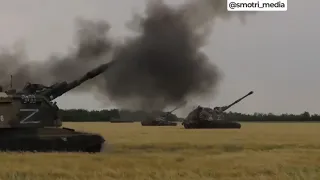 Russian 2S19 MSTA-S Go To Work On Ukrainian Armor