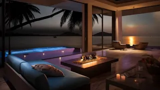 "Cozy Summer Beach House | Relaxing Ocean Waves Sound & Fireplace For Deep Sleep | Sunset Ambience"