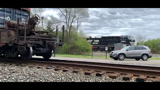 Train Flashes Through RR Crossing & Look What Happens Next!  Brand New Gondola Cars, Loram Grinder!